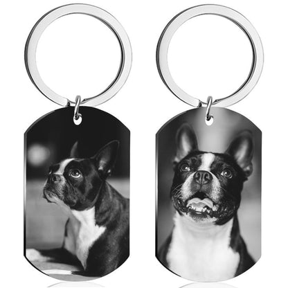 Eletizy Customize Stainless Steel Keychain Personalized Photo Text Single & Double-sided Customization Pendant Dog Tag Photo Keychain (Engrave-2 Sides Photo)