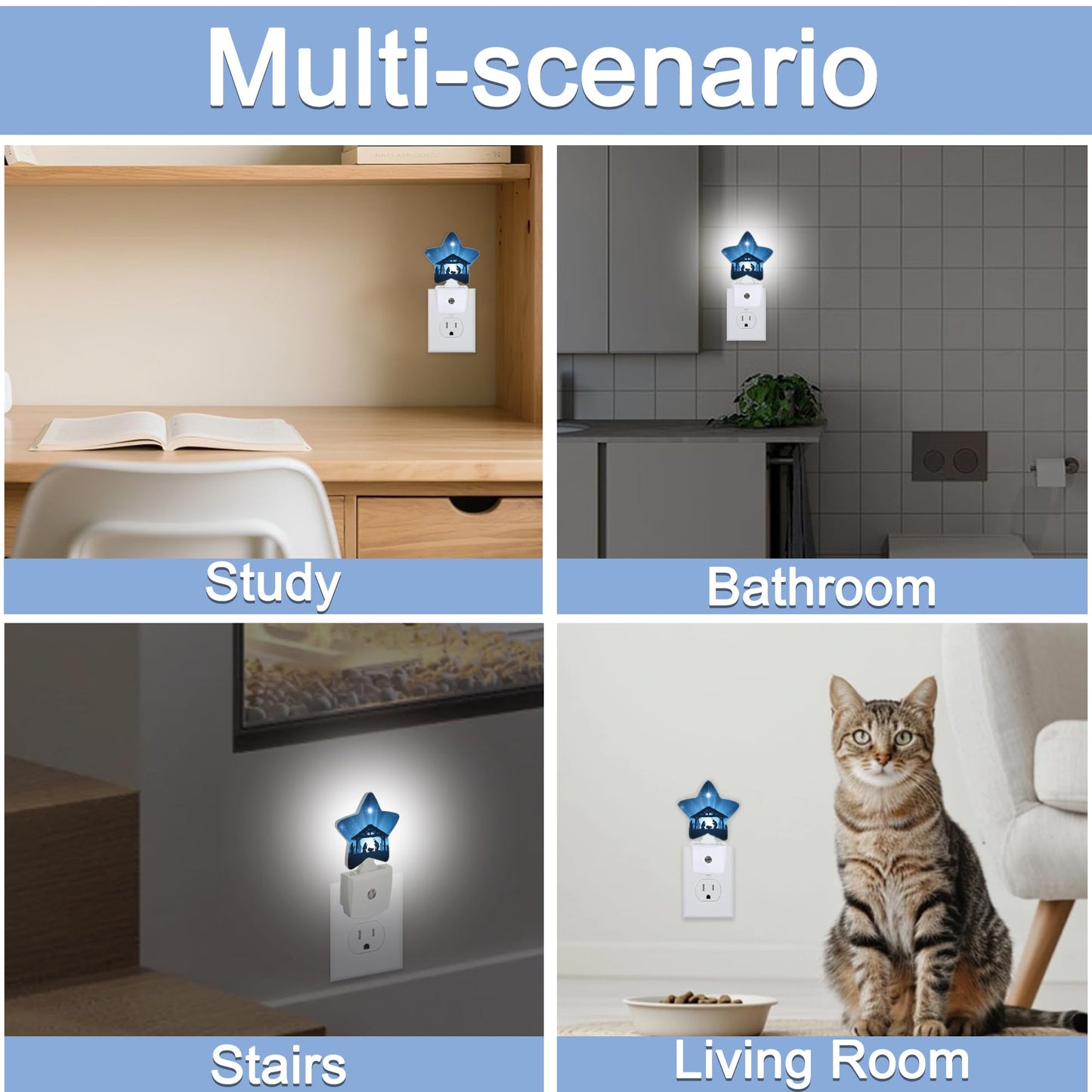 Nativity Scene Dusk to Dawn Star Night Light,Christmas Starry Sky Smart Sensor Nightlight for Bedroom Kitchen Hallway Stairs,Plug-in Energy Efficient Decor Desk Lamp Women Men Gifts