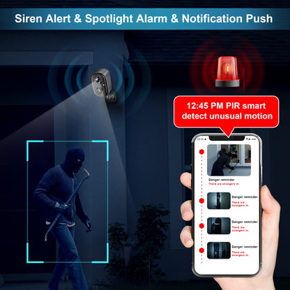 Security Cameras Wireless Outdoor, 2K Battery Powered AI Motion Detection Spotlight Siren Alarm WiFi Surveillance Indoor Home Camera, Color Night Vision, 2-Way Talk, Waterproof, Cloud/SD Storage