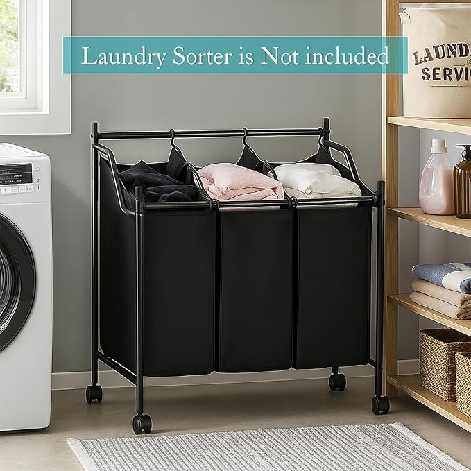 3 Pcs Black Hypotenuse Laundry Sorter Replacement Bags Hamper Cart Removable