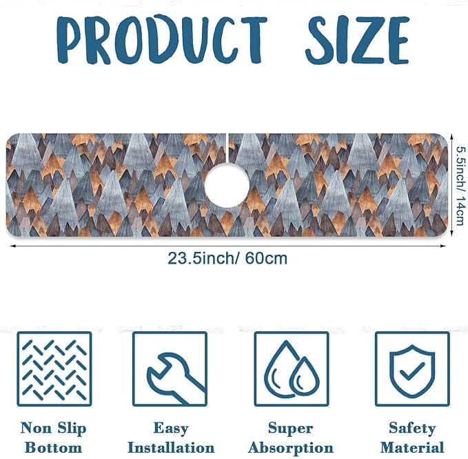 Abstract Mountain Sink Splash Guard Faucet Mat Mountain Landscape Super