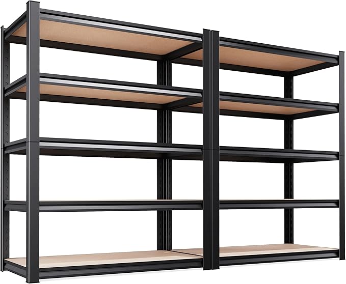 Set of 2 Garage Shelving Heavy Duty Storage Shelves, Metal Adjustable Shelving Unit, Utility Garage Organizer Shelf for Basement, Pantry, Kitchen, Warehouse, 15.7" Dx35.4 Wx71.2 H, Black