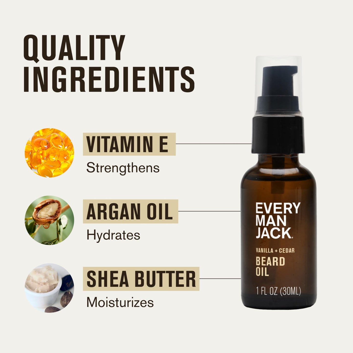 Every Man Jack Men's Beard Oil - Aged Bourbon Fragrance - Deeply Moisturizes and Softens Your Beard and Adds a Natural Shine - Naturally Derived with Shea Butter and Argan Oil - 1 fl oz