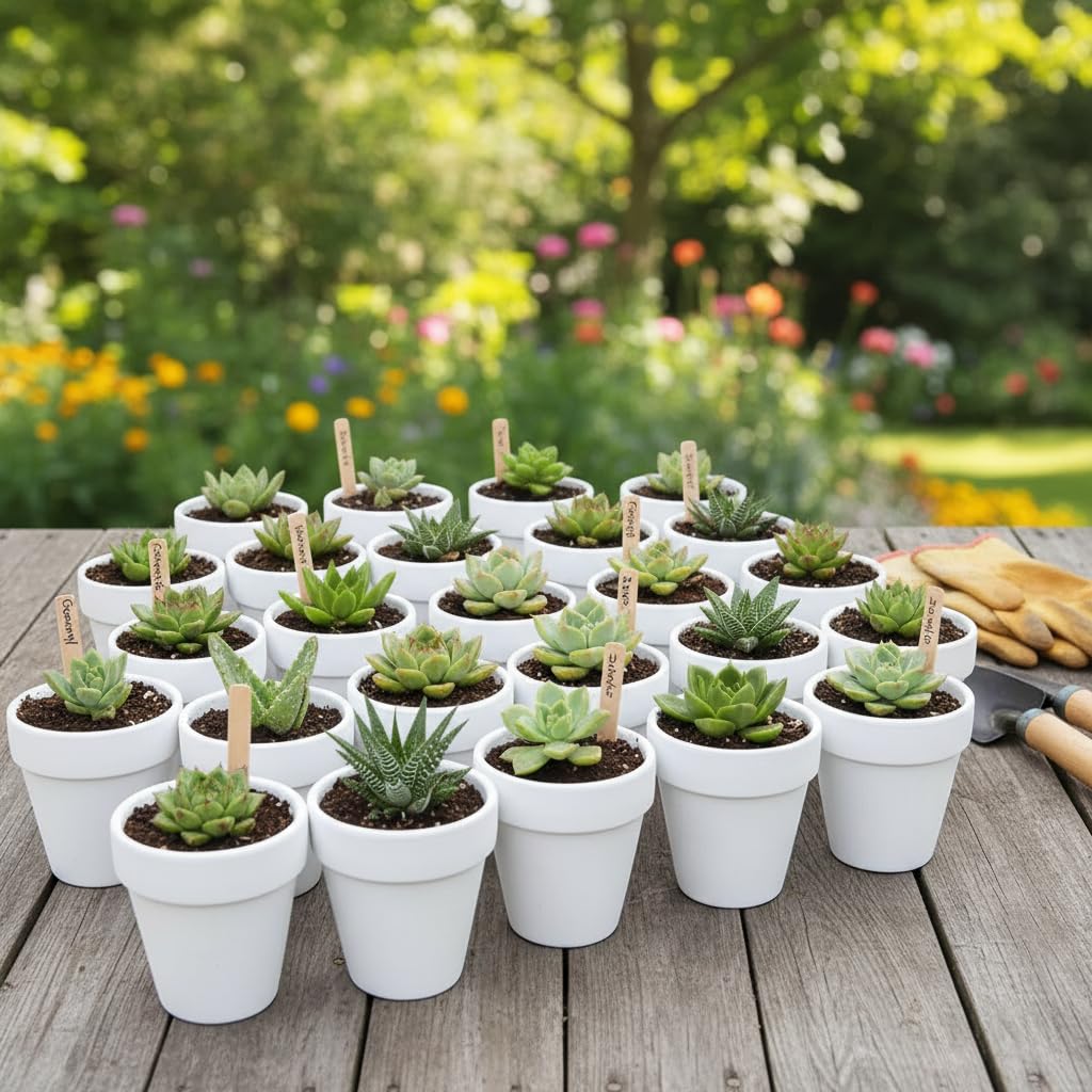 YESIACE White Terracotta Flower Pots with Drainage Holes, 4 Inches, 24 Pack, Suitable for Planting and Decoration