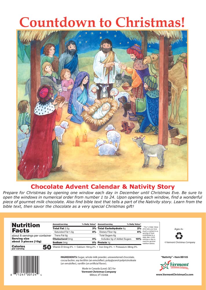 Nativity Chocolate Advent Calendar by Vermont Christmas Company - Delicious Milk Chocolate - Nativity Story - Celebrate the True Meaning of Christmas