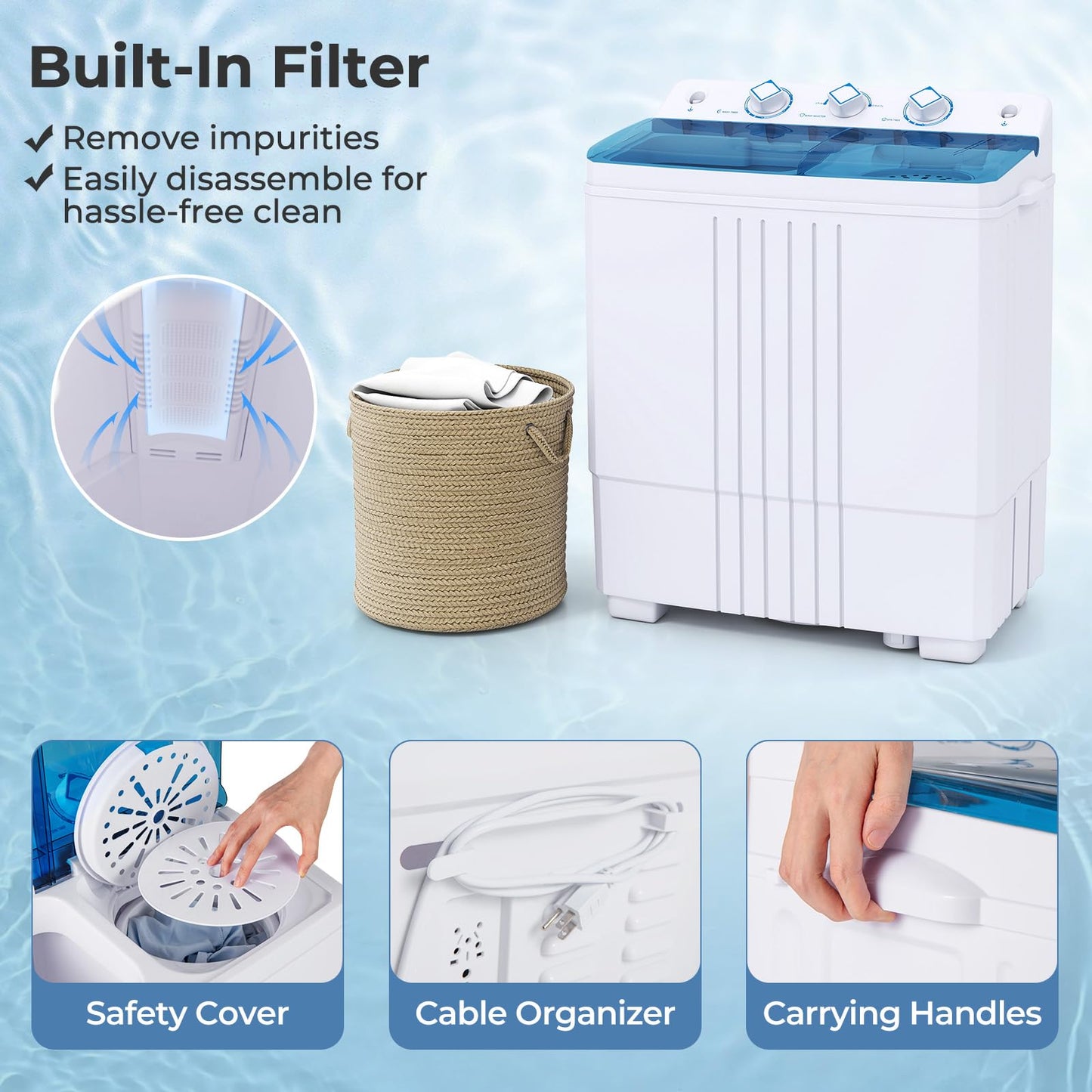 Giantex Washing Machine, 20Lbs Capacity, Washer and Spinner Combo, Portable Compact Twin Tub 12Lbs Washing and 8Lbs Spinning, Inlet and Drain Hose, Laundry Washer for Apartment RV Dorm