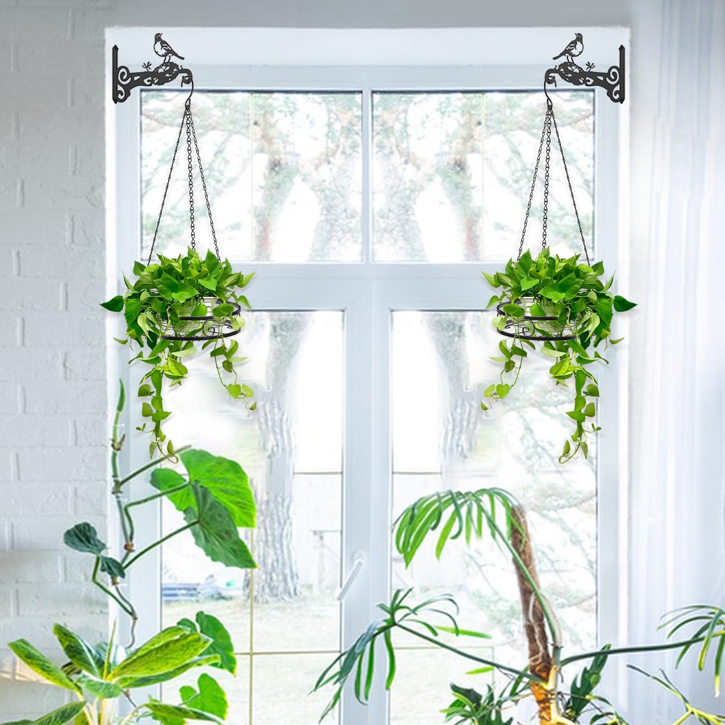 Qiaomeiysp 2-Pack Hanging Planters for Indoor Plants - Heavy Duty Metal Plant Hanger Indoor with 3 Chains and Hooks – Aesthetic Hanging Plant Holder for an Instant Gardening Decor