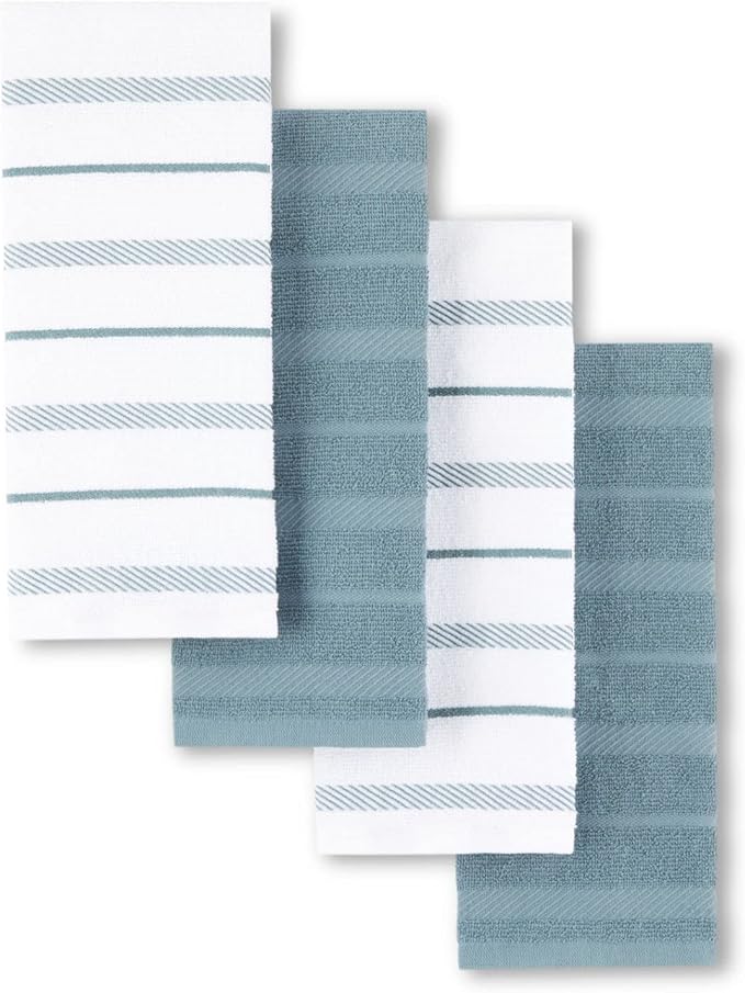 KitchenAid Albany Kitchen Towel 4-Pack Set, Fog Blue/White