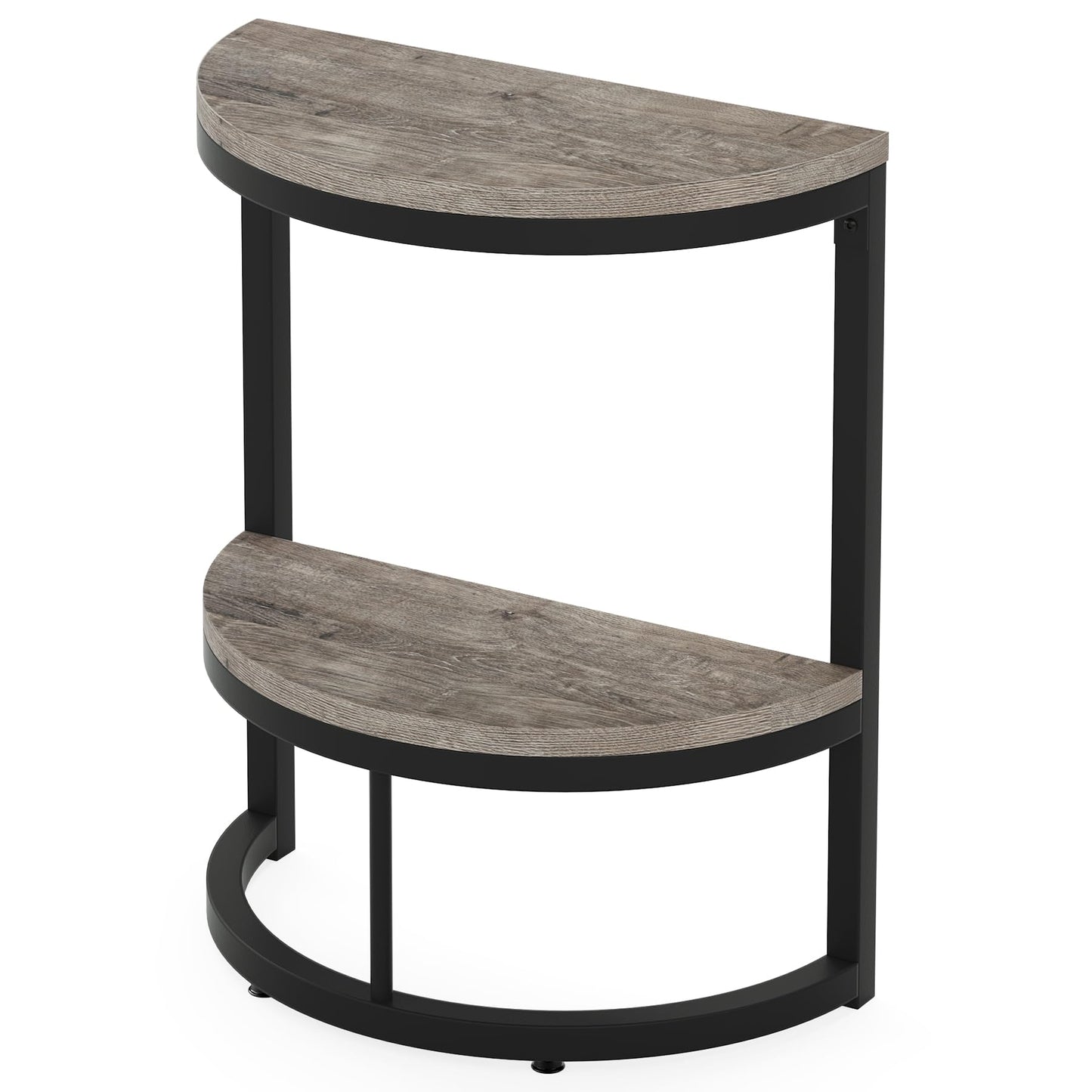 Tribesigns 2-Tier End Table Semi Circle, Small Half Round Side Table with Storage Shelf, Wood Accent Table Slim C Table for Sofa Couch, Living Room, Bedroom, Easy Assembly, Rustic Grey & Black