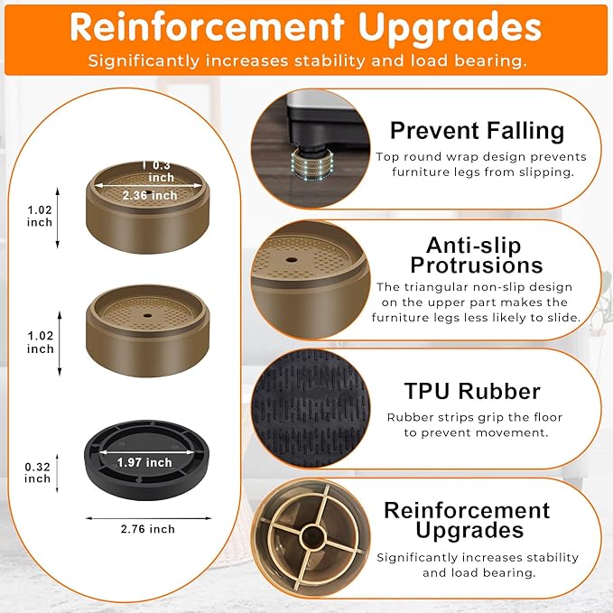 Furniture Risers Bed Risers Heavy Duty 1 inch, 2 inch, 3 inch, 4 inch Round