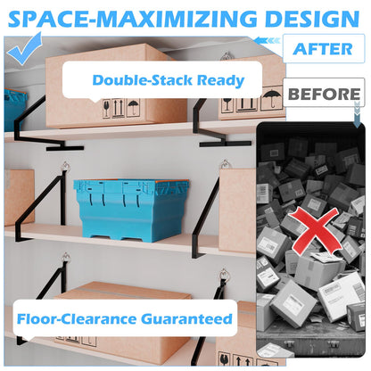ZUIWAN Heavy Duty Shipping Container Shelving Bracket Kit (4-Pack) - 1-Tier Hanging Shelving Rack (19" D x 16" H), Universal Cargo Container Brackets