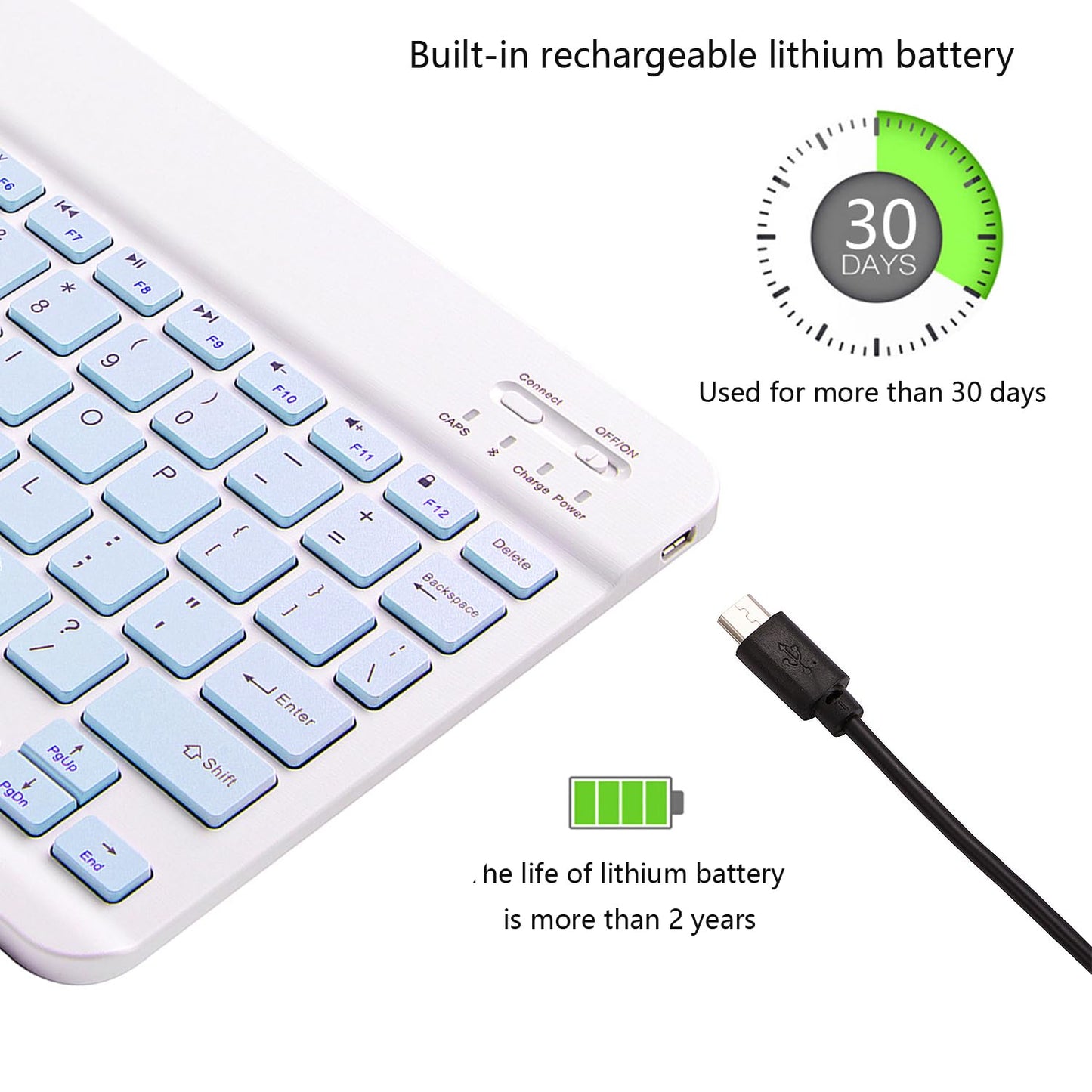 Ultra-Slim Bluetooth Keyboard Portable Mini Wireless Keyboard Rechargeable for Apple iPad iPhone Samsung Tablet Phone Smartphone iPadOS iOS Android (10 inch Black)