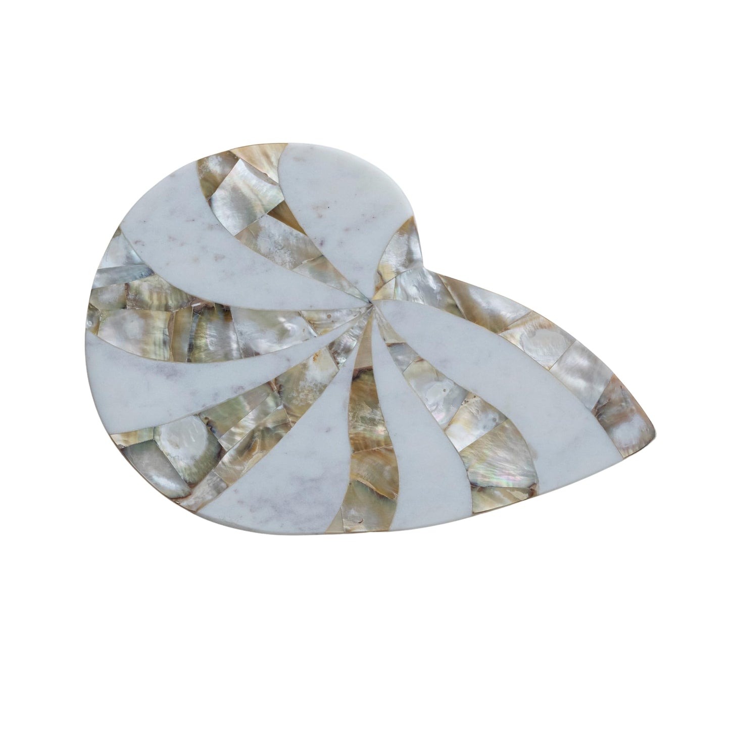 Creative Co-Op Marble Shell-Shaped Cheese Serving Board, White and Natural
