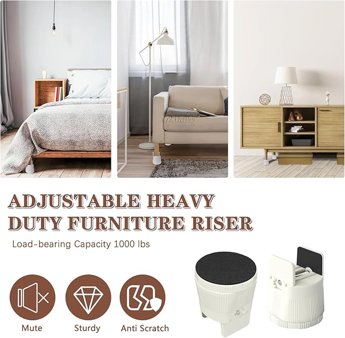 Heavy Duty Bed Risers, Furniture Height Extenders Lifts 2.36"-3.15" Storage