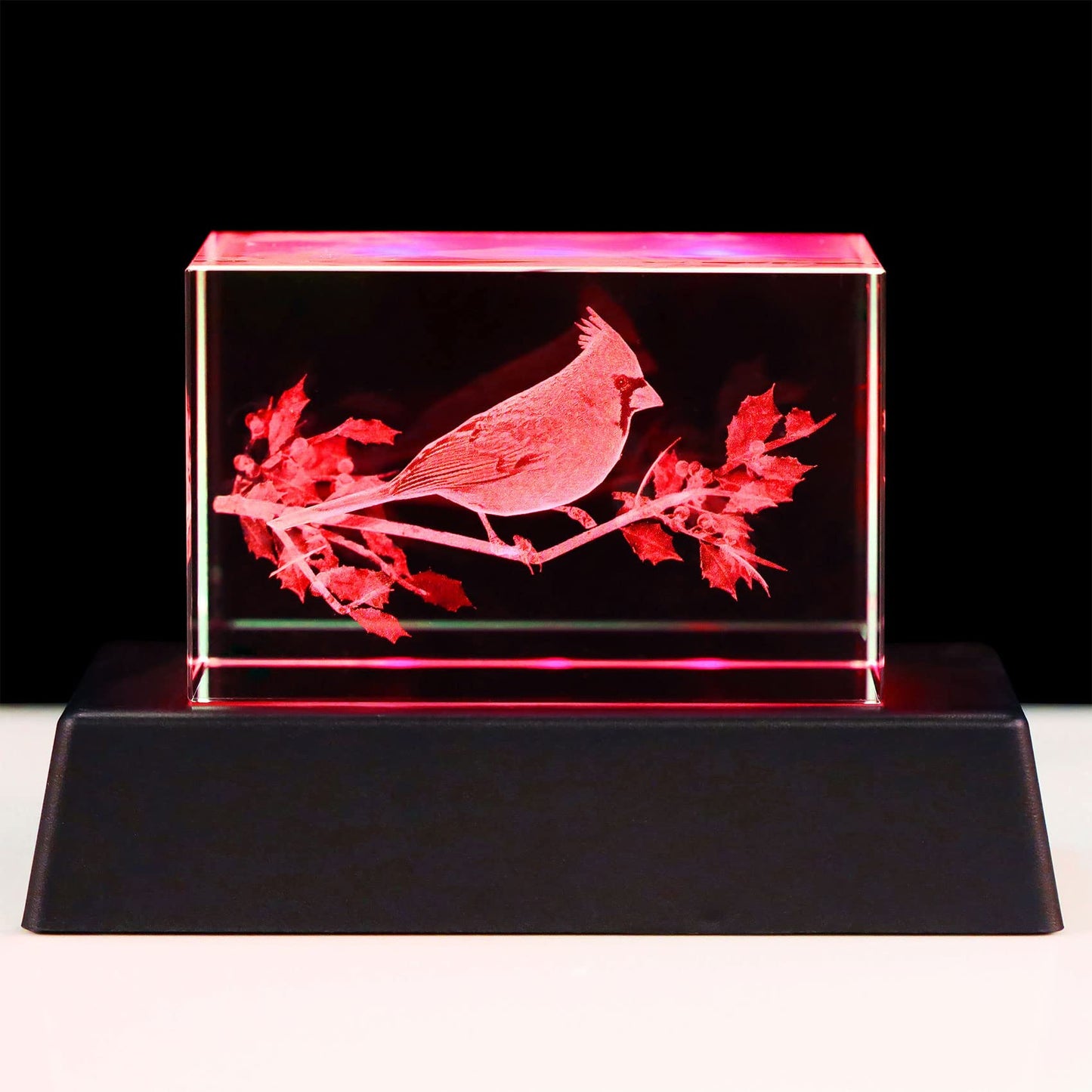 YWHL Crystal Cardinal Gifts for Women Man: 3D Laser Engraved Red Cardinal Figurine Decor, Night Light, Christmas Sympathy Gifts