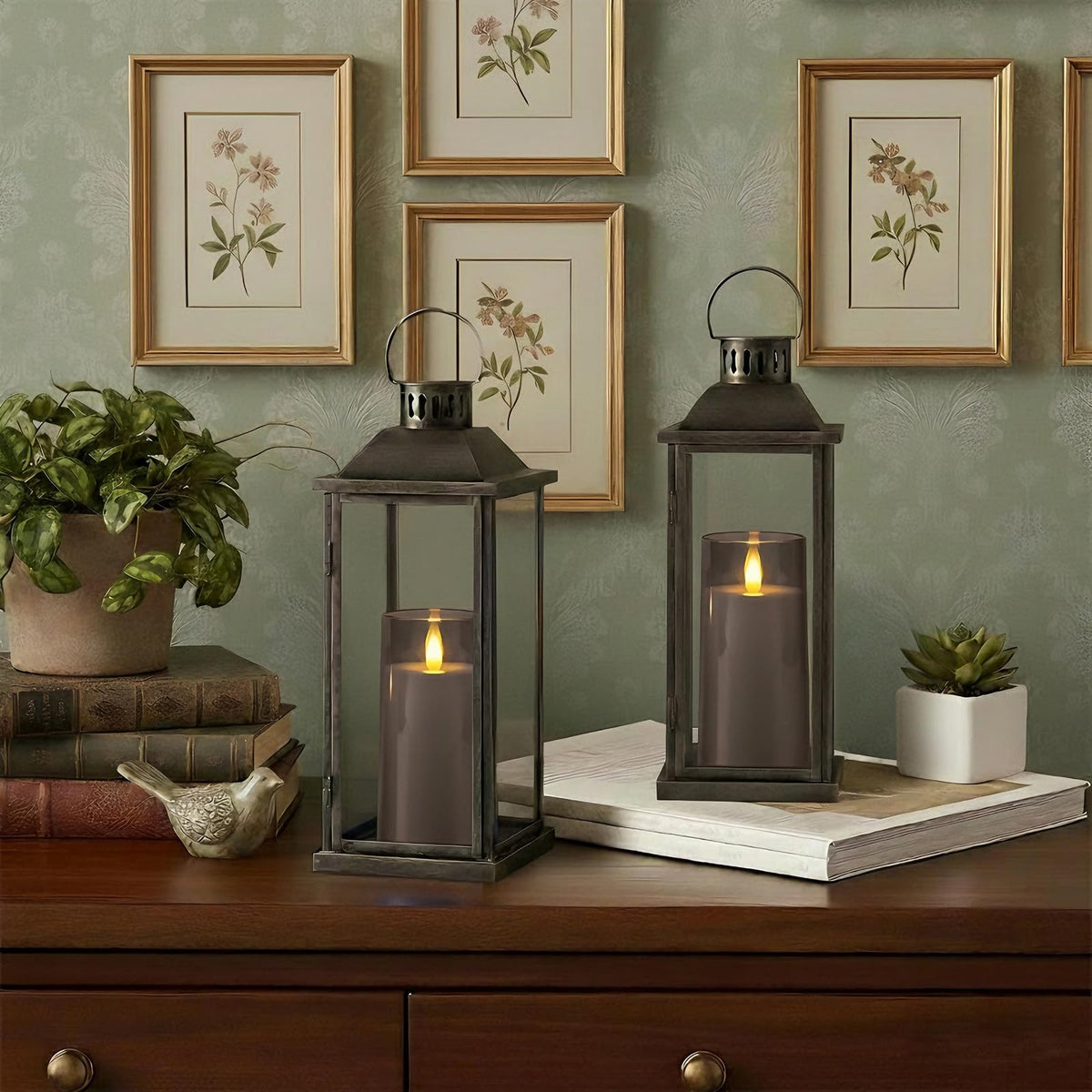 Raycare Christmas Flameless Electronic Pillar Candles with Remote Control and Timer- Battery Operated Realistic Flickering LED Fake Candle for Home, Wedding Decor,Grey,Set of 2(3"x6"6")