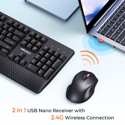 MEETION Wireless Keyboard and Mouse, Full-Sized Cordless Keyboard with Wrist Rest and 3 DPI Adjustable Mouse, Keyboard and Mouse Set with 2.4GHz USB Receiver, for PC/Computer/Laptop/Windows/Mac, Pink