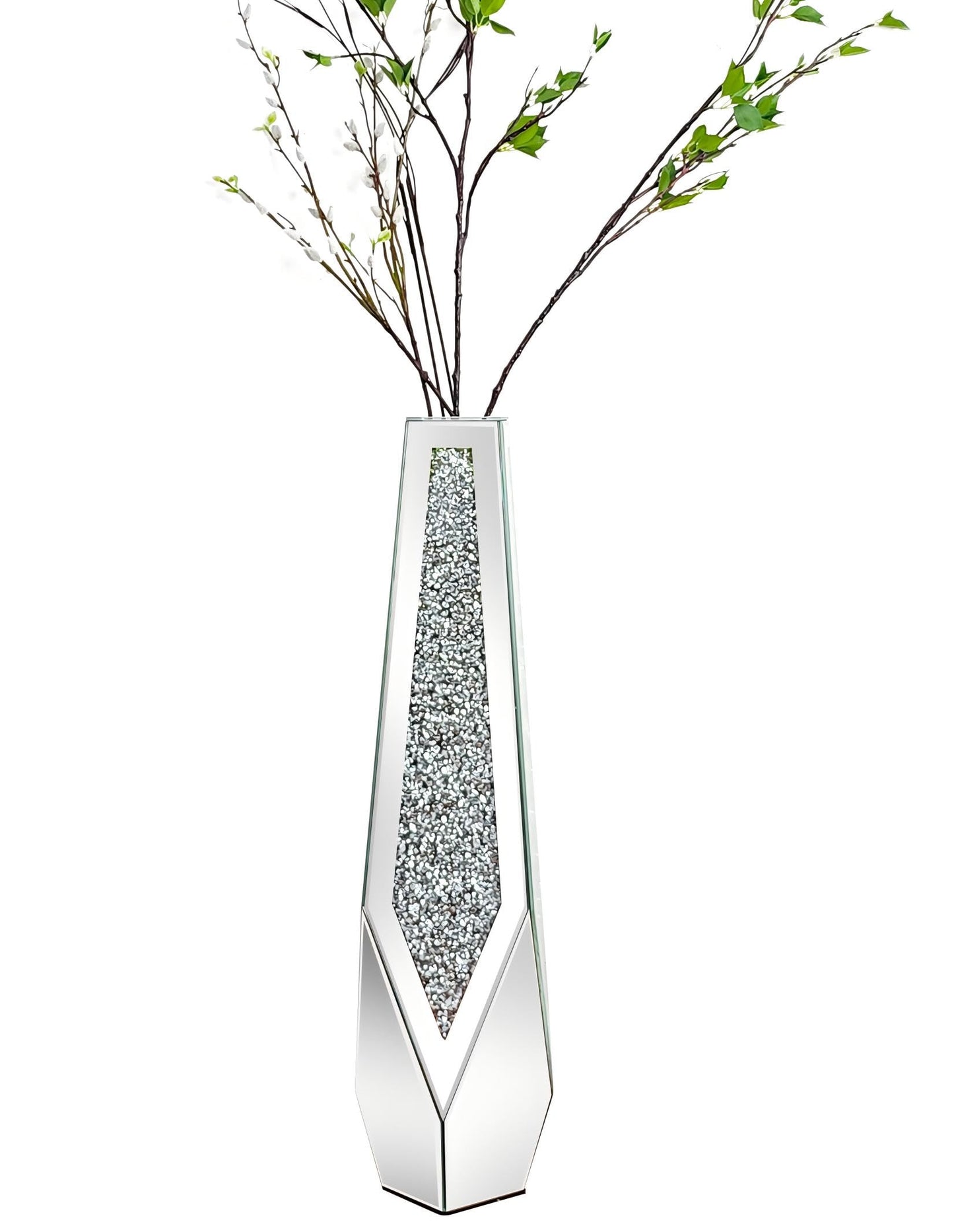 Artloge Mirror Floor Vase Crushed Diamond Silver Bling Centerpiece 33.6 inch Tall