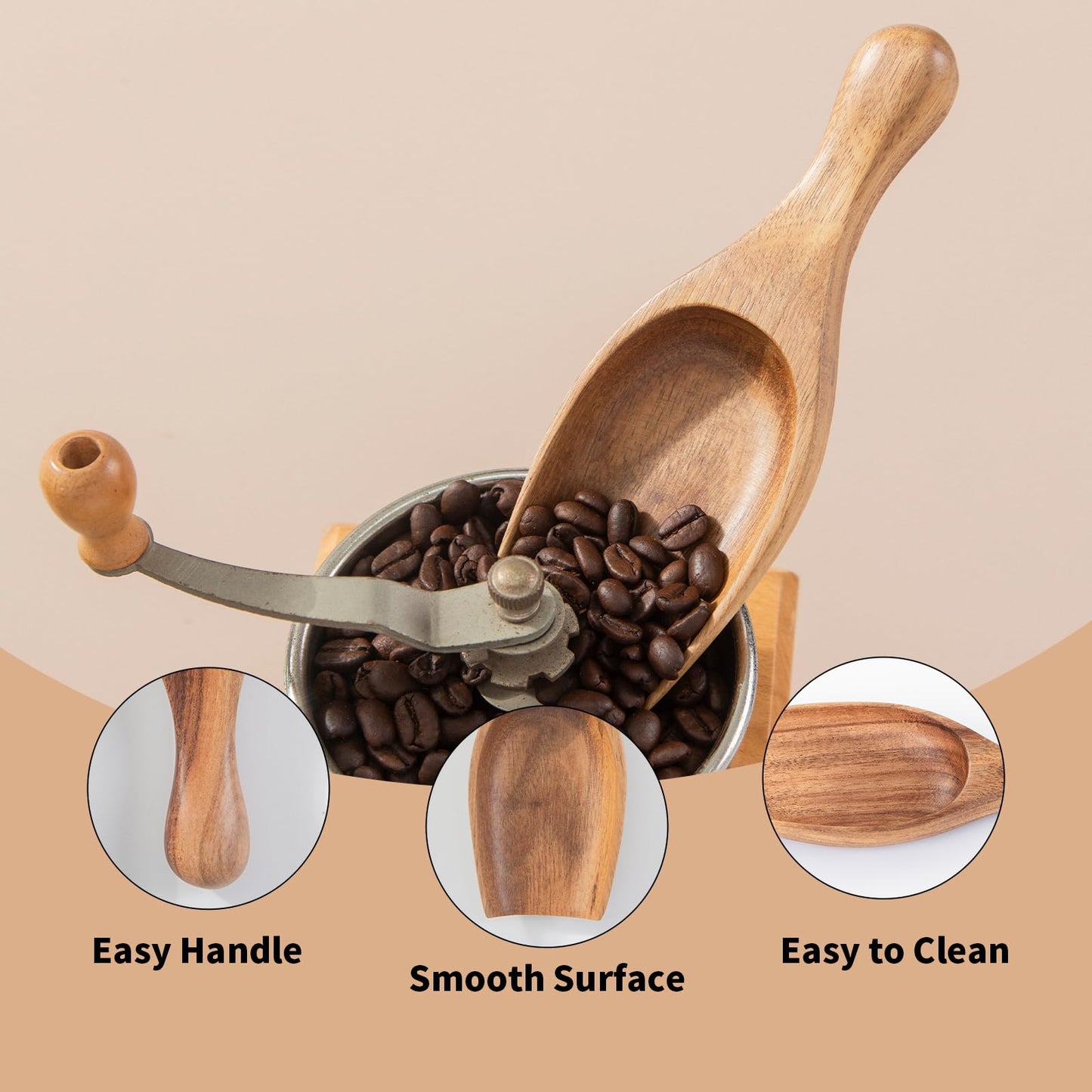 Big Wooden Scoop Shovel, 4PCS Large Coffee Scoops for Ground coffee, Acacia Wood Bean Salt Spoons, Wooden Scoops for Jars Canisters, Kitchen Scoops for Flour Laundry Scoop Multi-purpose