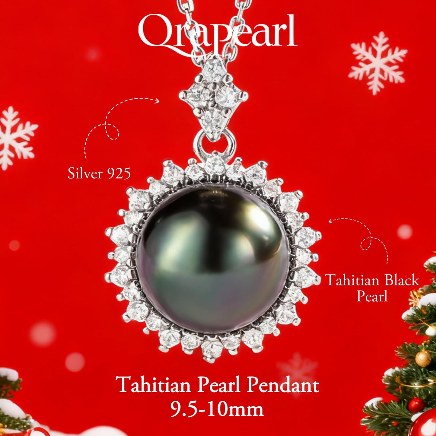 Orapearl Tahitian Black Pearl Necklace 9.5-10mm AAAA Quality Handpicked Nature Black Pearls Gift for Wife Mom Girlfriend Her Wedding Birthday Anniversary 925 Sterling Silver chain