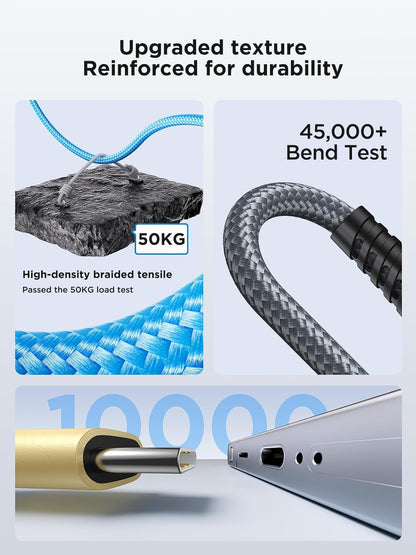 USB C Cable 10FT 3Pack Fast Charging Nylon Braided Long Type C Charger Cable for Samsung Galaxy S24 S23 S22 S21 S10 S9 S8 A02s A03s A11 A12 A13 A14 A21 A22 A32 A42 A53, Tablet, LG, Moto, TCL