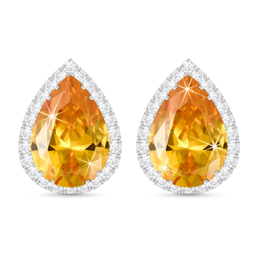 Linawe Yellow Orange Imitation Diamond Stud Earrings, Silver Citrine Cubic Zirconia Teardrop Rhinestone Crystal Earrings Studs, Wedding Earring Set White Gold Piercing Jewelry