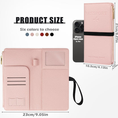 Dannir Travel Passport Wallet, RFID Blocking Passport Holder with Zipper, Passport Cover for Women Men, PU Leather Travel Document Organizer with Card Slots, Gift for Family Friends, Pink