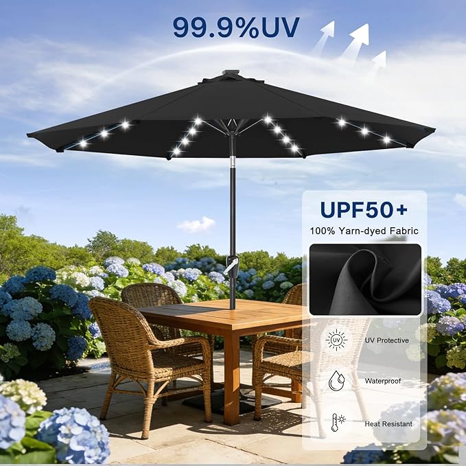 ABCCANOPY 10FT Durable Solar Led Patio Umbrellas with 32LED Lights (Jet Black)