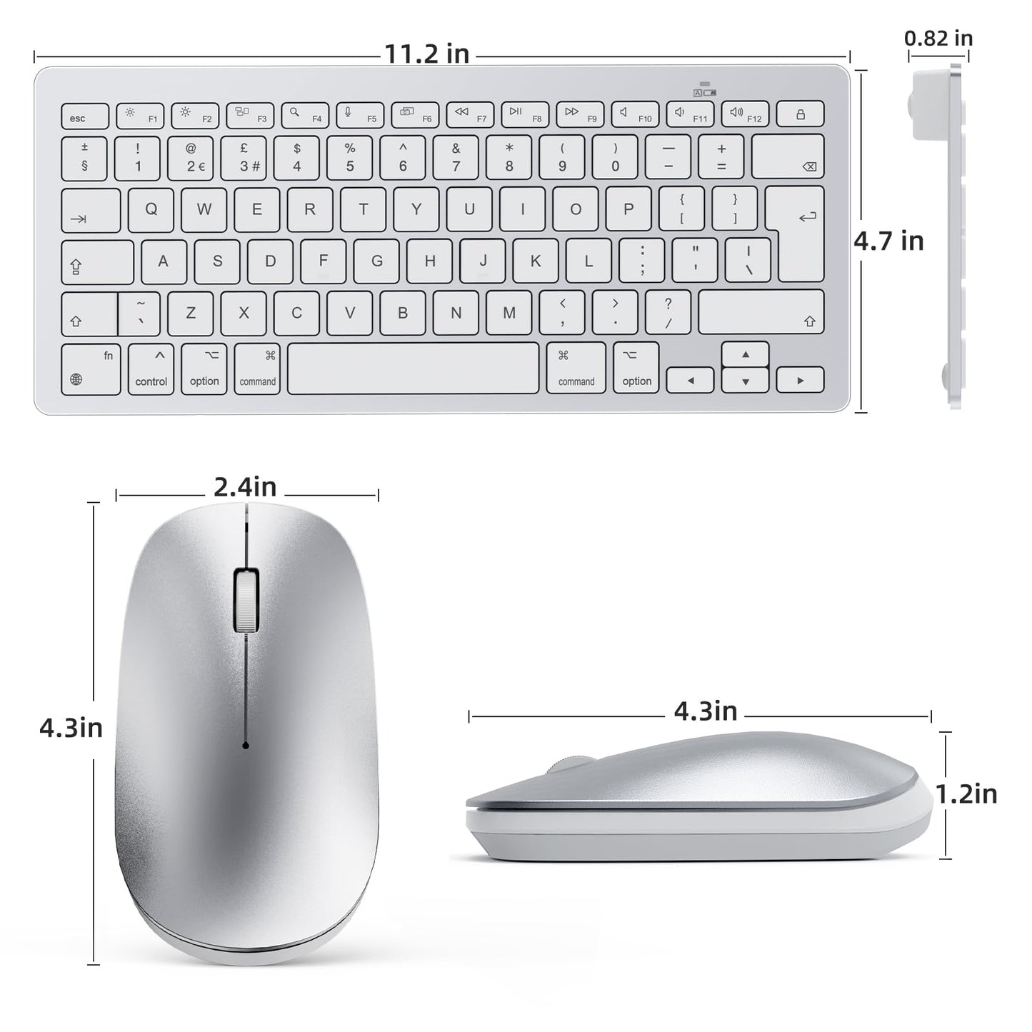 Bluetooth Keyboard and Mouse Set for Mac, OMOTON Ultra-Slim Wireless Keyboard and Mouse Combo for Apple Mac, MacBook Pro/Air, iMac, Mac Mini,Battery-powered, QWERTY UK Layout, Silver