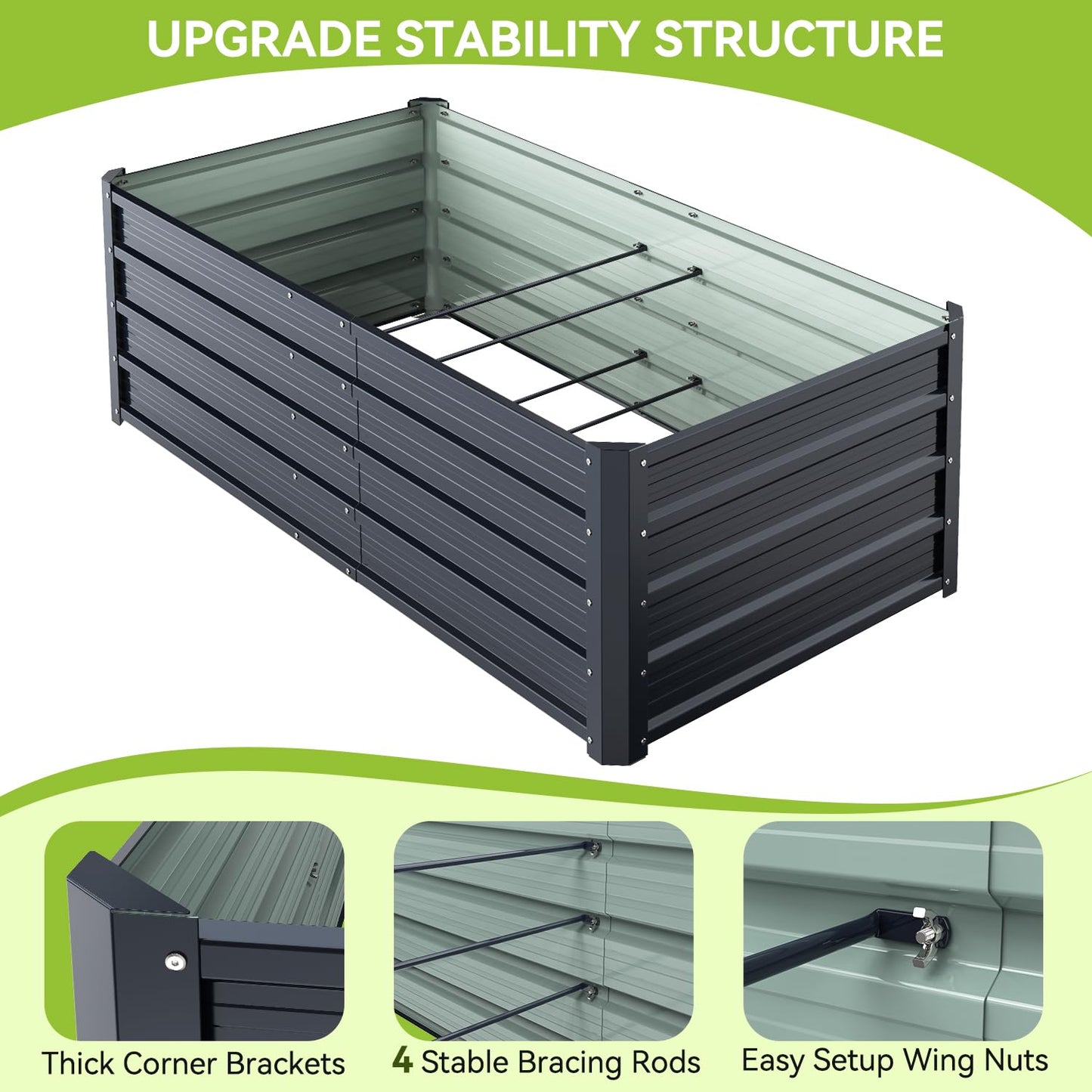 Ohuhu 6x3x1.5 FT Metal Raised Garden Bed Outdoor, Reinforced Galvanized Steel Rustproof Planter Box, 100% Non-Toxic, 202 Gal Large Capacity Heavy Duty Raised Beds for Growing Vegetables Flowers Herbs