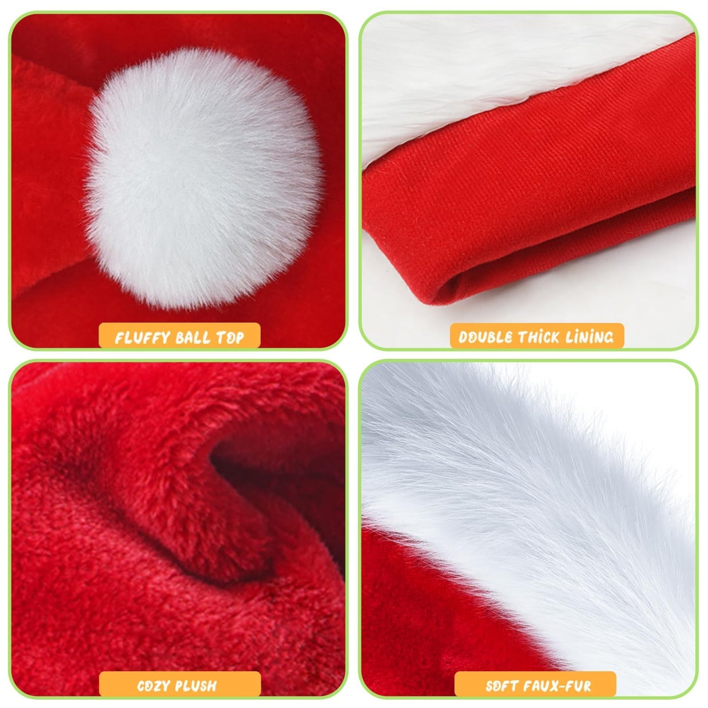 TCJJ Christmas Hats for Adult, Santa Hat Unisex Holiday Red Velvet Double Layer Comfort, Xmas Hat for New Year Festive Party
