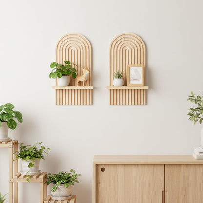 HANLANXUE Boho Wall Decor Set of 2 - Natural Modern Minimalist Mid Century Wall Candle Holder for Living Room Bedroom- Wood Bohemian Decor for Bathroom Nursery Bedroom