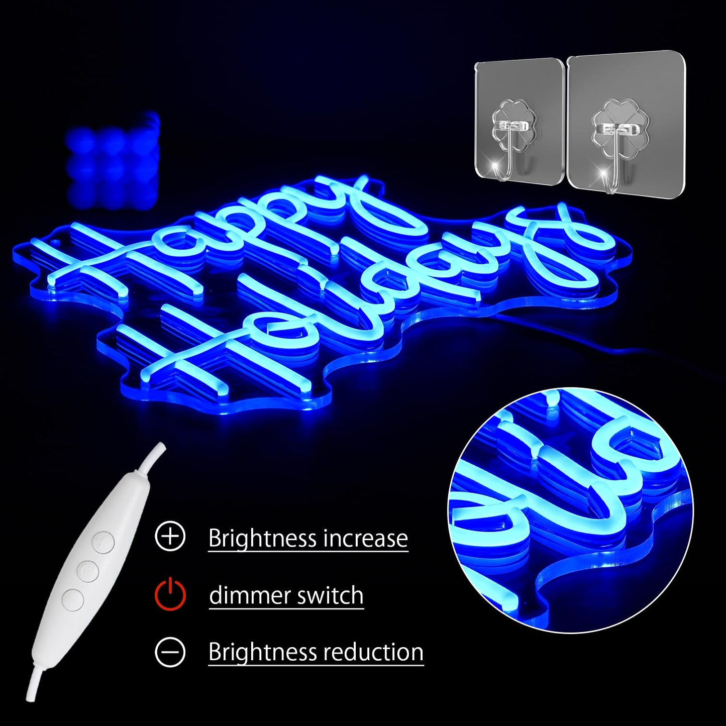 LULANMP Happy Holidays Neon Sign for Wall Decor Dimmable Holiday Neon Lights Blue Christmas LED Sign for New Year Party Home Bar Living Room Offic Decor(16.5''*12.5'')
