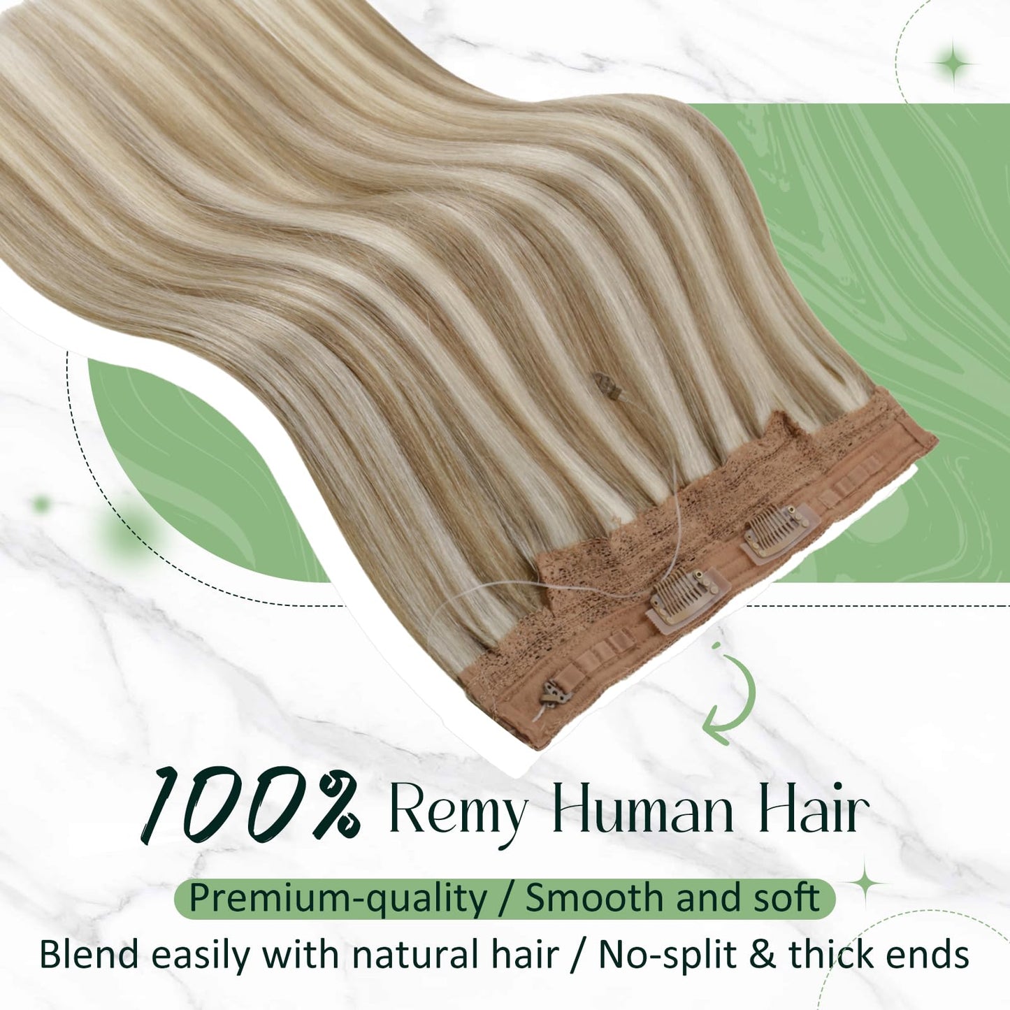 RUNATURE Blonde Secret Wire Hair Exensions Blonde Highlight Brown One Piece Hair Extensions Human Hair Wire in Extensions Straight 14 Inch 70g