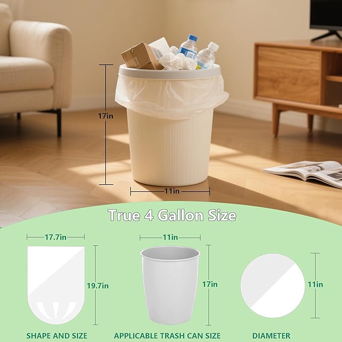 TECHSHARE 4 Gallon Small Trash Bags