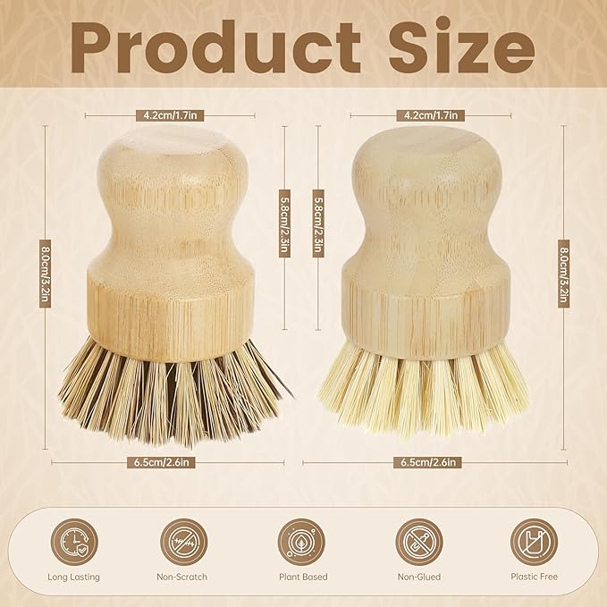 2-Pack Bamboo Dish Brush – Natural Dish Scrub Brush