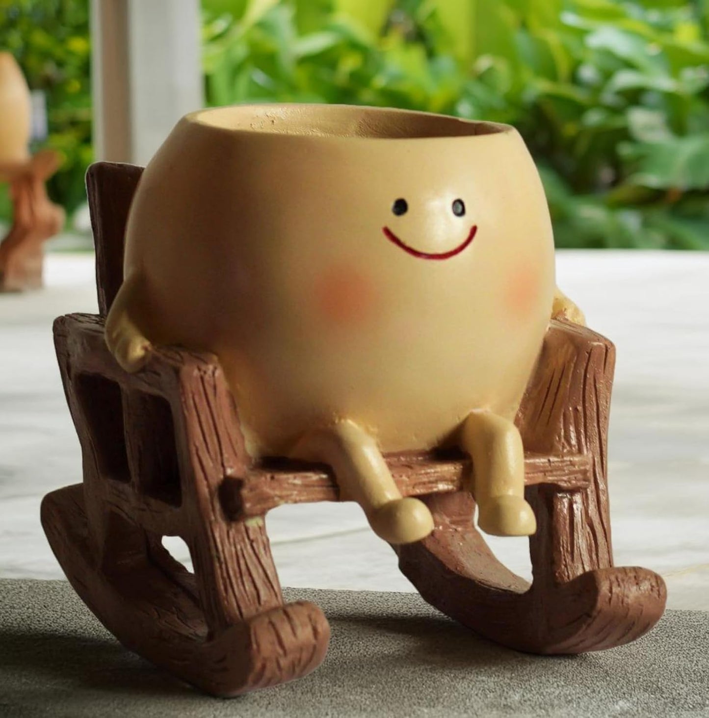 AK Cute Resin Smiling Face Planter Pot with Chair Stand, Handpainted, Brown, for Home, Garden & Living Room Decor