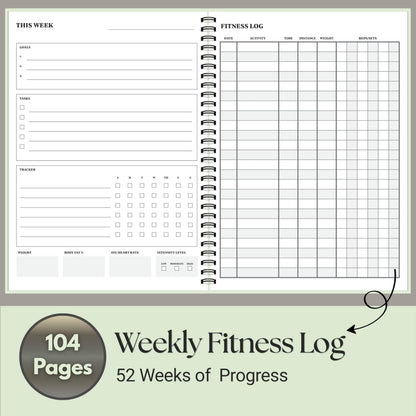 Workout Journal for Men & Women – Fitness Journal & Workout Logbook, Gym Fitness Planner with 52 Weeks of Tracking, Exercise Log Book for Weight Loss & Training – Hard-Cover Spiral Binding – Green