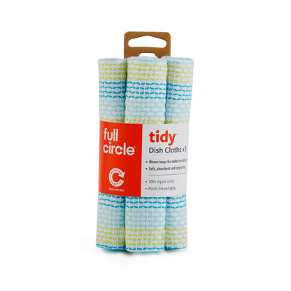 Full Circle Tidy 100% Organic Cotton Dish Cloths, Set of 3, Multicolored