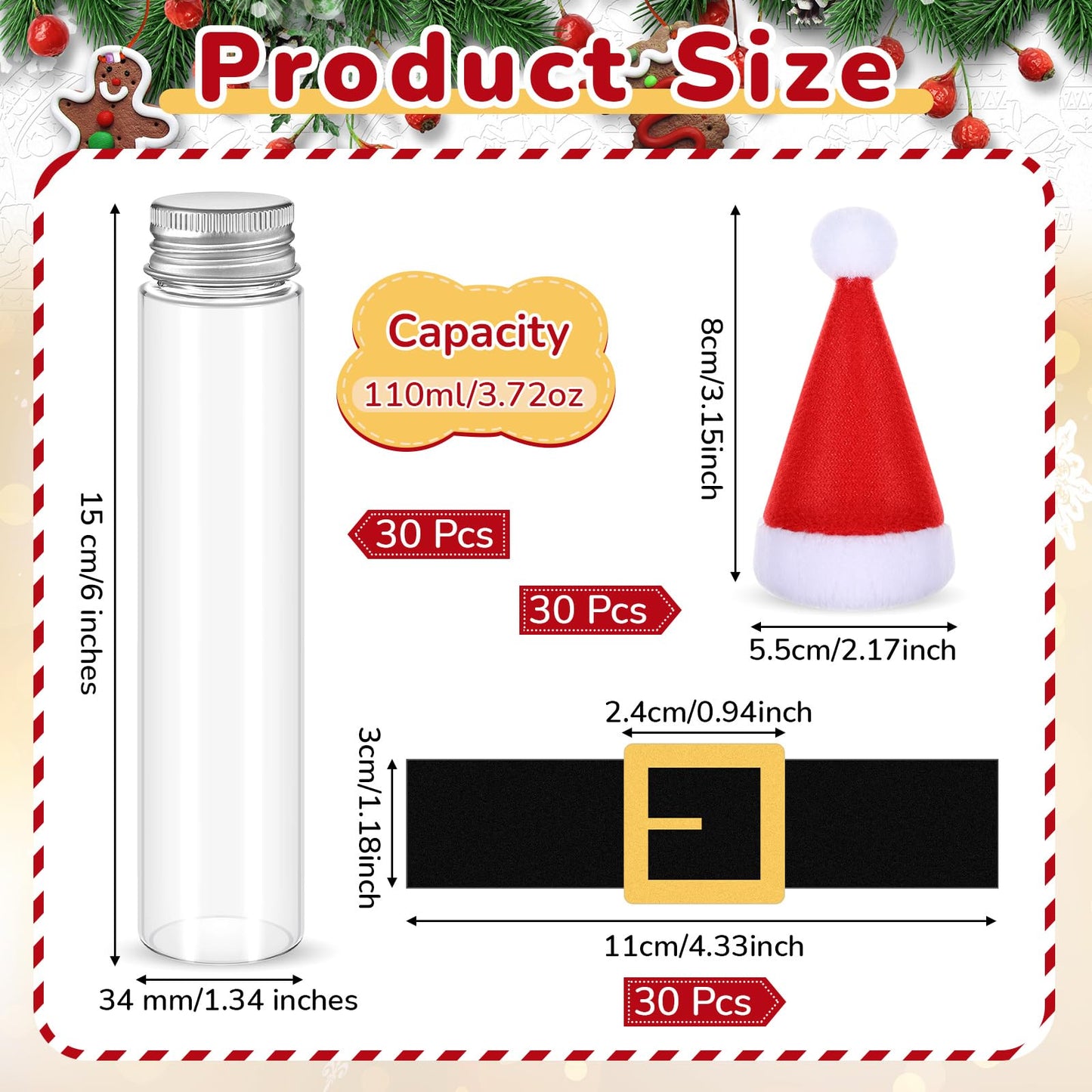 Vinsatin 30 Pcs Empty Candy Tubes Plastic Tubes with Caps Christmas Candy Containers 110ml Xmas DIY Crafts Chocolate Cookie Jar with Stickers(Classic)