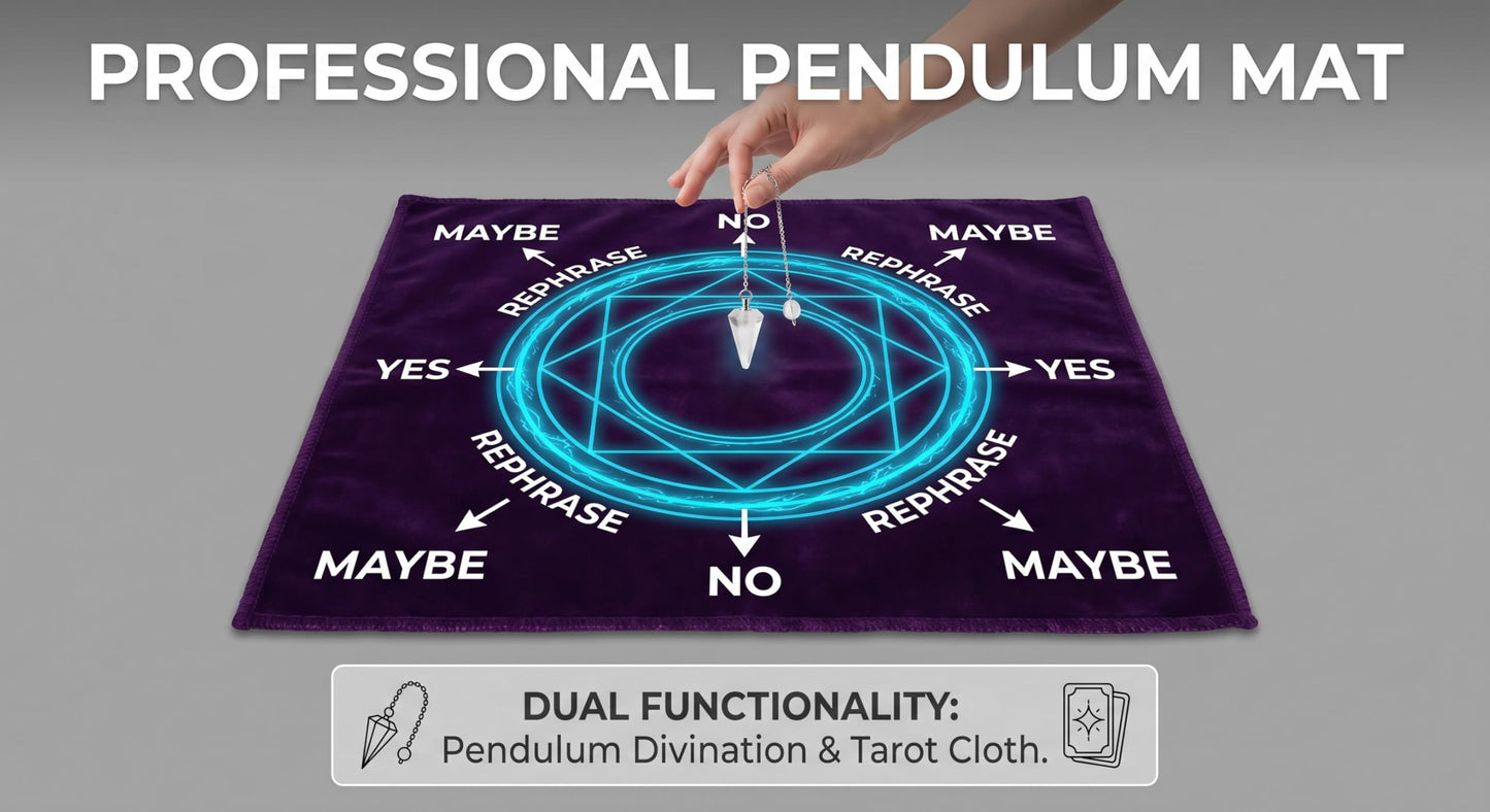 Purple Velvet Tarot Cloth for Reading 27x27 - Tarot Mat with Celtic Cross Spread Guide, Pendulum Mat & Divination Altar Tablecloth, Witchcraft & Crystal Ritual Pouch Included