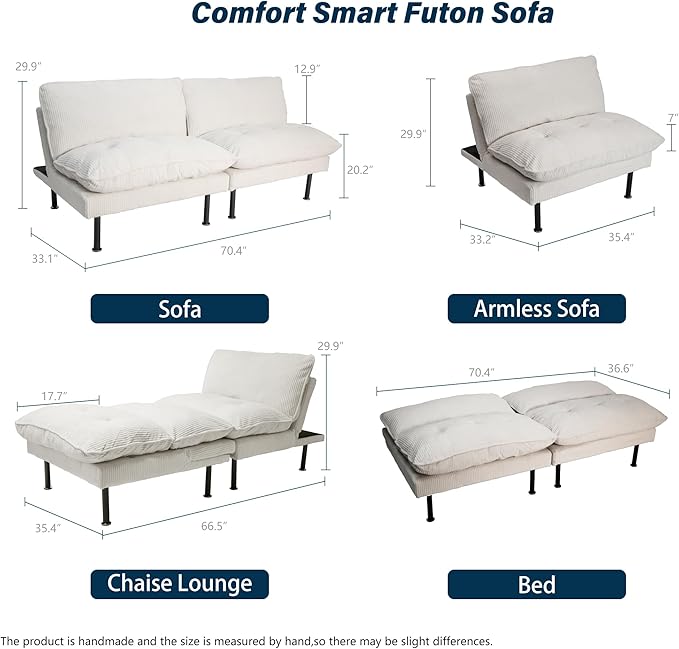 Ribilake 70" Futon Sofa Bed, 4 in 1 Multi-Function Couch Sleeper