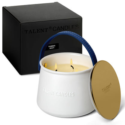 Talent Candles Scented Candles Ceramics Cup Handheld 3 Wicks Natural Soy Wax Candles Gifts for Women & Men (Summer Night)