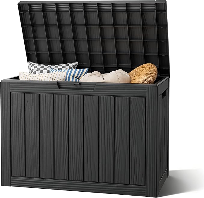 Outdoor Storage Box, Resin Deck Boxes Indoor and outdoor, Waterproof Storage Box Lockable Lid (Black, 50 Gallon)