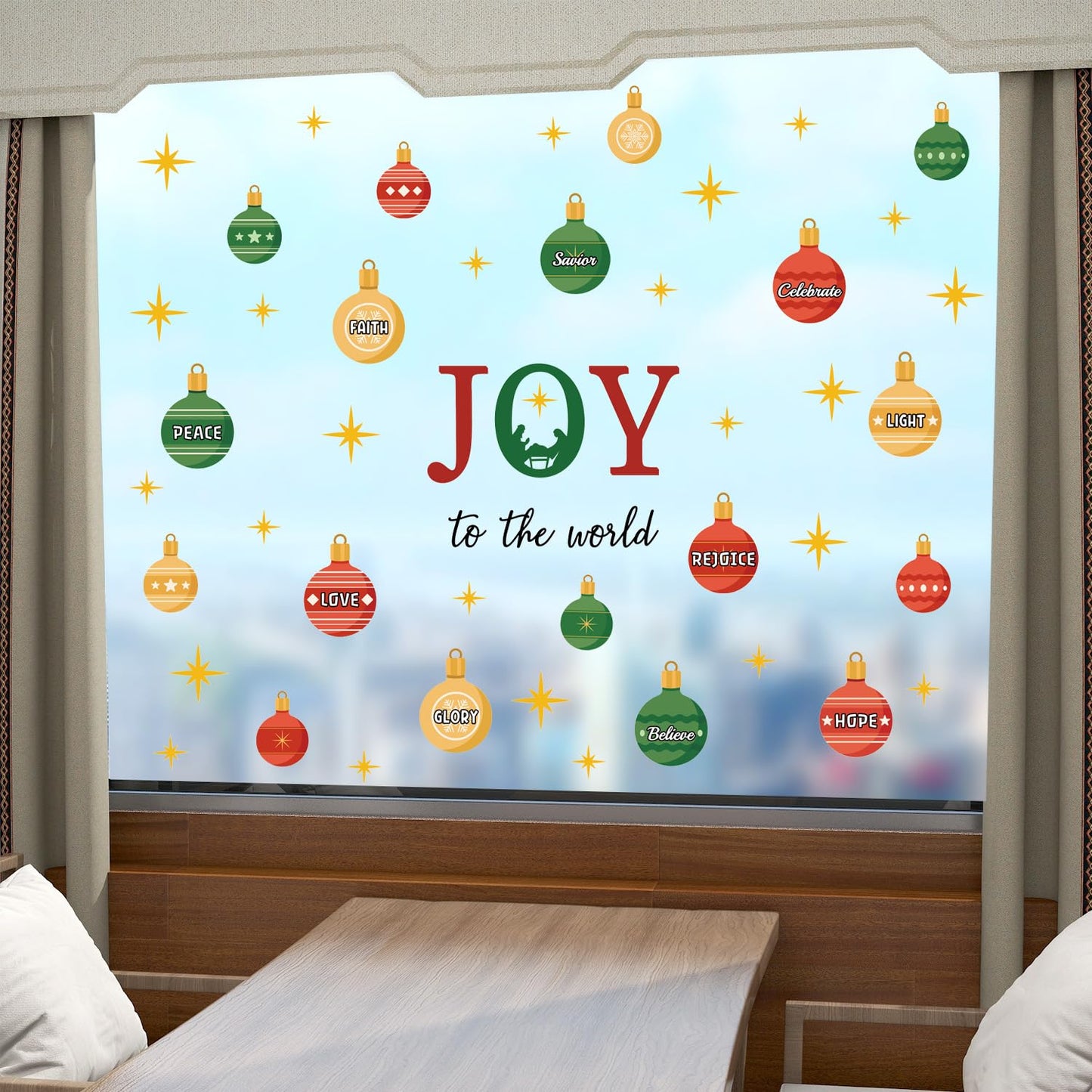 TOARTi Joy to The World Wall Decal Christmas Ball Window Cling Merry Christmas Light Ball Wall Stickers Xmas Christmas Bible Quotes Stickers Nativity Scene Decals Xmas Holiday Party Supplies