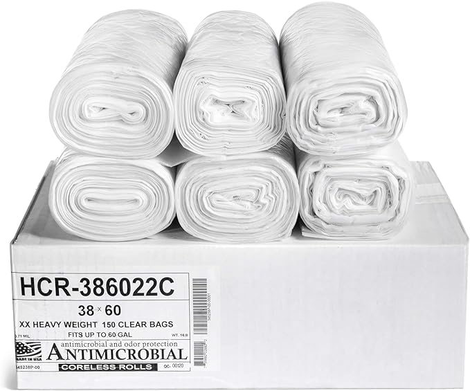 Aluf Plastics High Density Trash Bags, 60 Gallon, 22 Micron,