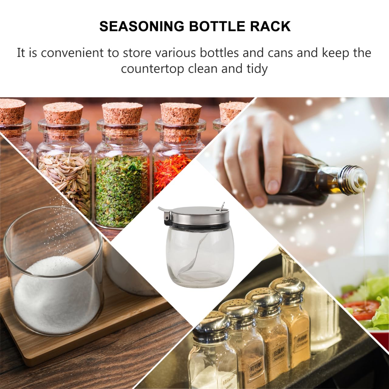 SHOWERORO Spice Jars with Spoon 2-Pack 2.75X2.75X3.14In Glass Round Condiment Containers with Lids for Kitchen Countertop Seasoning Storage and Organization