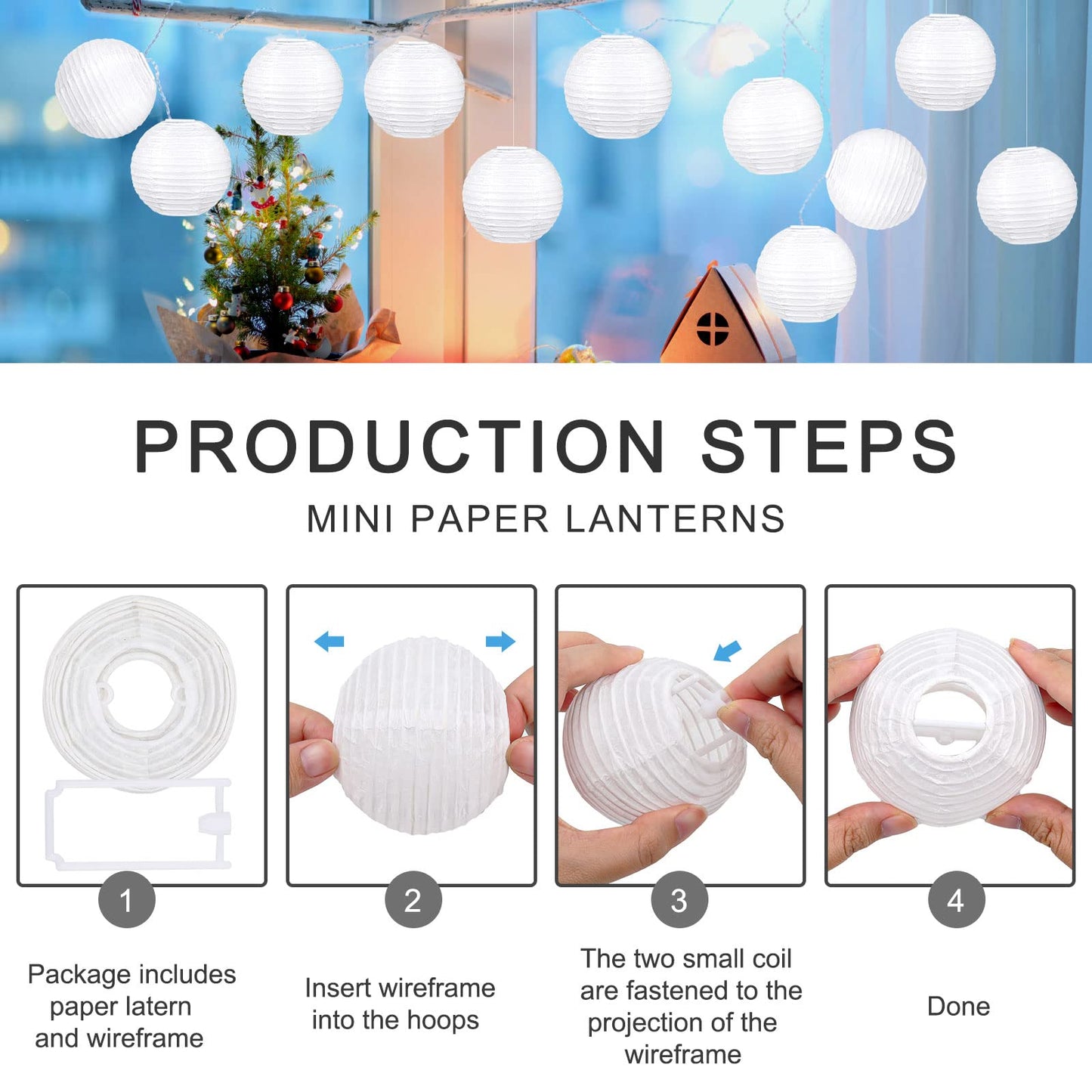 Hortsun 20 Pcs Chinese Japanese Paper Lanterns 3 Inches Decorative Hanging Ball Paper Lanterns Lamps for Wedding Birthday Party Shower Home Decorations(White)