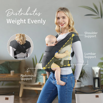 MOMTORY Baby Carrier for Newborns from Birth, Comfortable Hip Seat for Baby, Ergonomic Carrier for Newborn to Toddler with Velcro Fastening, Easily Adjustable Hip Carrier, 3-12 kg, Black