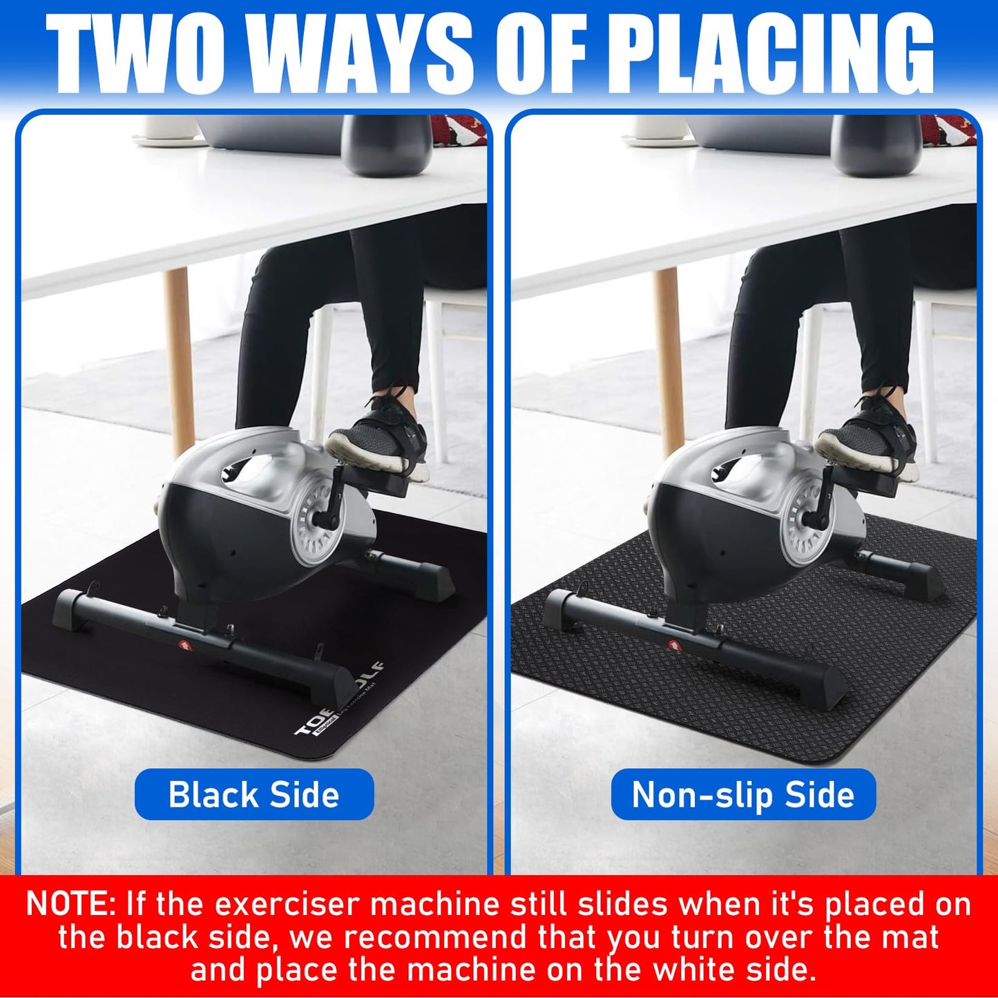 TOBWOLF Non-Slip Workout Mat for Under Desk Ellipticals, Exercise Mat for Ellipse Leg Exerciser Machine, Apply to Foot & Leg Pedal Exerciser for Seniors Fitness, Enhanced Stability & Floor Protection